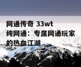 网通传奇 33wt 纯网通：专属网通玩家的热血江湖
