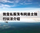 微变私服发布网道士独行玩法介绍