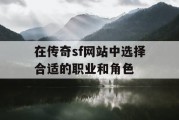 在传奇sf网站中选择合适的职业和角色
