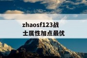 zhaosf123战士属性加点最优