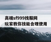 高端sf999找服网玩家教你技能合理使用