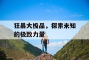 狂暴大极品，探索未知的极致力量