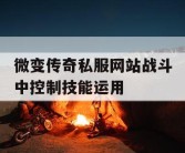 微变传奇私服网站战斗中控制技能运用