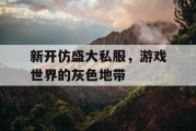 新开仿盛大私服，游戏世界的灰色地带
