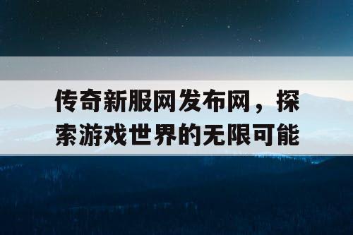 传奇新服网发布网，探索游戏世界的无限可能