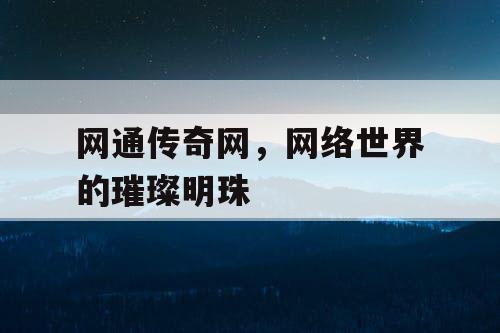 网通传奇网，网络世界的璀璨明珠
