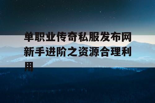 单职业传奇私服发布网新手进阶之资源合理利用