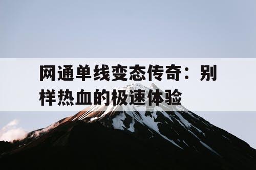 网通单线变态传奇：别样热血的极速体验