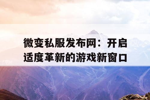 微变私服发布网：开启适度革新的游戏新窗口