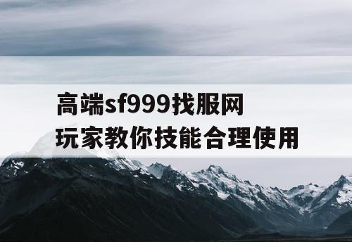 高端sf999找服网玩家教你技能合理使用
