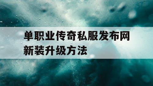 单职业传奇私服发布网新装升级方法